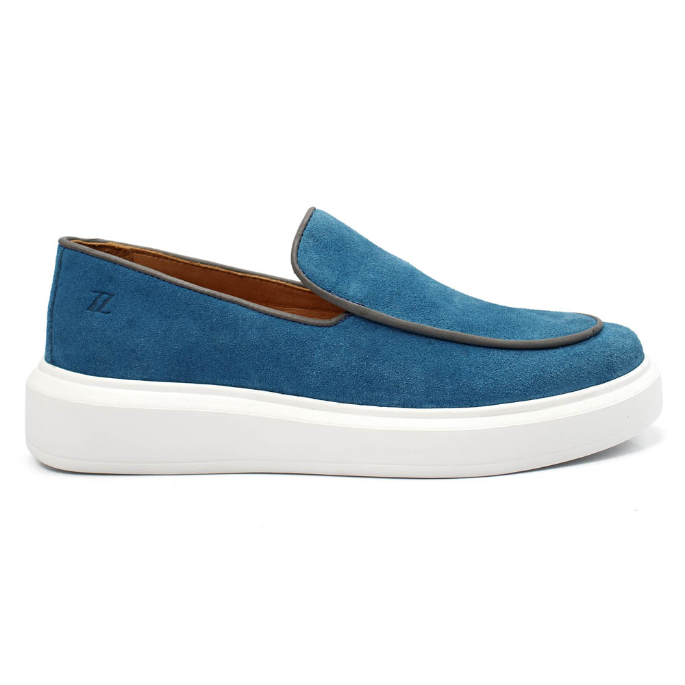Loafer em Couro Camurça Azul Turquesa